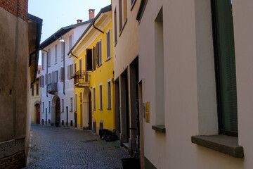 Historic buildings along via Ambrogio Binaghi in Abbiategrasso, Milan, Italy