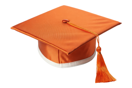 Bright orange graduation cap with tassel isolated on transparent background - Powered by Adobe