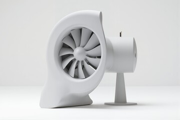 Modern gray turbine fan on a minimalistic white background  