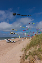Latawce na plaży w dąbkach. Morze bałtyckie. © Jarosław