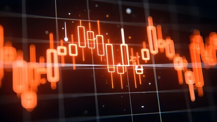 Abstract glowing orange financial stock market candlestick chart on dark background