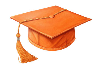 Orange graduation cap with tassel isolated on transparent background