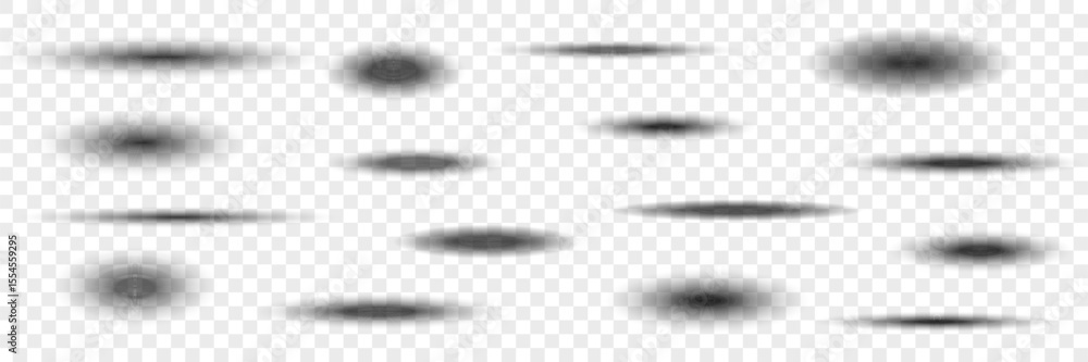 Aufkleber oval shape shadow effects. realistic overlay and transparent object set. shades with soft black grad