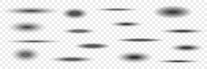 Oval shape shadow effects. Realistic overlay and transparent object set. Shades with soft black gradient. Blur tab template for decoration banner poster card