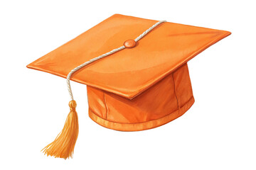 Orange graduation cap with tassel isolated on transparent background