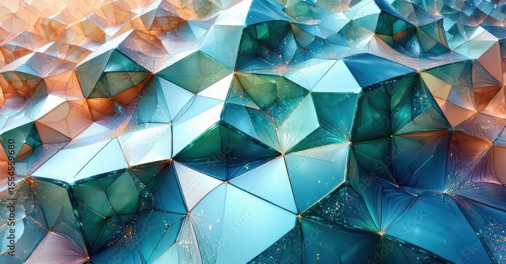 Aufkleber Fractal geometry creates abstract mosaic. Colors blend, forming complex patterns. Light reflects, adding depth, texture.