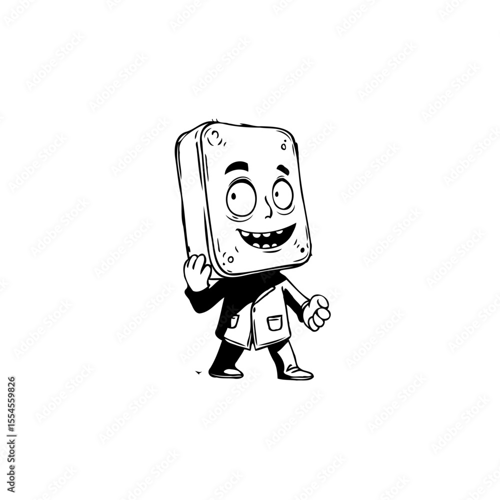 Aufkleber cartoon character with rectangular head happily waving adding playful and quirky element to digital 