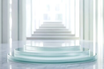 Minimalist Glass Platform in Bright White Interior