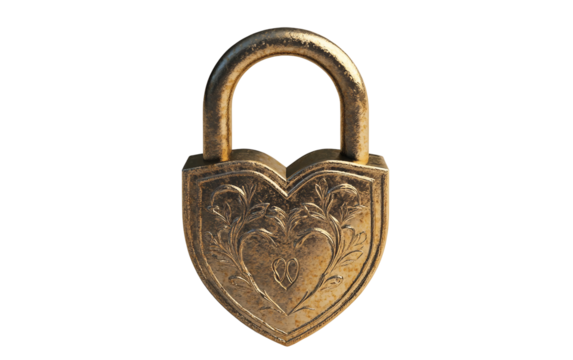 Love lock with engraved initials hanging on a romantic bridge rail as a timeless gesture of affection isolated on transparent background PNG