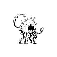 Whimsical monster illustration with detailed line work creating a spooky and fun design for children