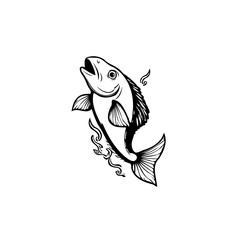 Obraz premium Elegant illustration of a fish in monochrome minimalist style swimming and looking upwards design art