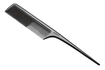 Sleek black tail comb for hair styling and sectioning isolated on transparent background