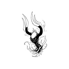 Stylized depiction of a demonic creature with horns surrounded by smoke artistic dark representation scary graphic