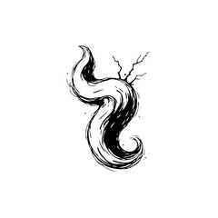 Whimsical monochrome depiction of a twisting smoky entity against pristine white backdrop for creative projects