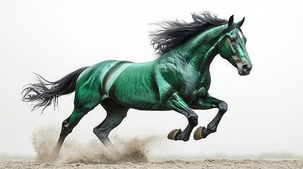 Obraz premium Green horse stallion running in profile