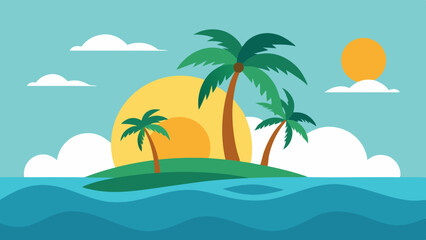 Fototapeta premium Tropical Beach Island Vector Scene