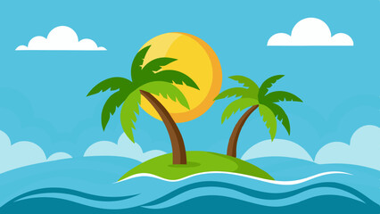 Tropical Beach Island Vector Scene
