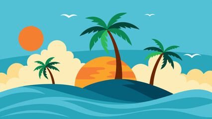 Fototapeta premium Tropical Beach Island Vector Scene