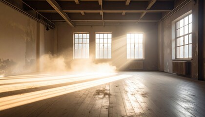 Empty Industrial Room With Sunlight Beams