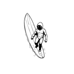 A conceptual illustration of an astronaut surfing showcasing space exploration and recreational activities blending together beautifully