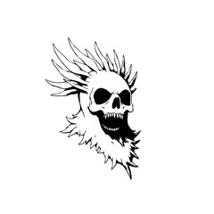 Skull with spiky hair and beard creates an edgy and unique horror illustration with creative design