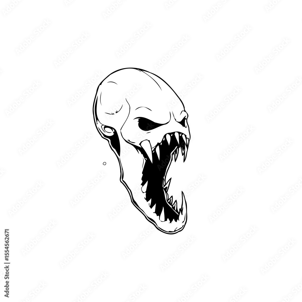 Poster terrifying skull illustration displaying sharp teeth and a menacing gaze creates a haunting image de