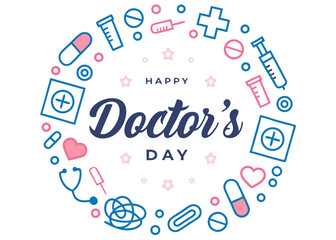Happy Doctor's Day Medical Illustration with Healthcare Icons