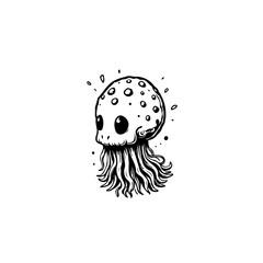 Whimsical jellyfish cartoon illustration featuring cute eyes, tentacles, and polka dots perfect for creative projects