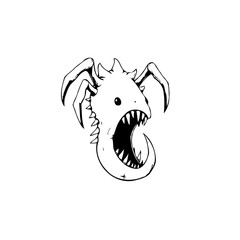 Whimsical monster sketch illustration design with sharp teeth and claws creates a playful cartoon character