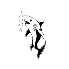 A stylized drawing of a shark in a sea of water that wants to bite something beautiful
