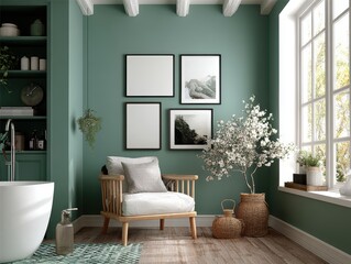 Obraz premium modern living room with frames, and sage walls