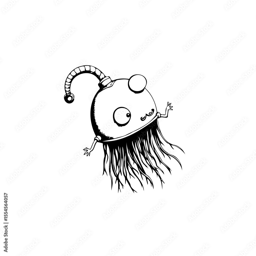 Poster whimsical bomb character illustration with playful design and cartoonish elements isolated on a whit