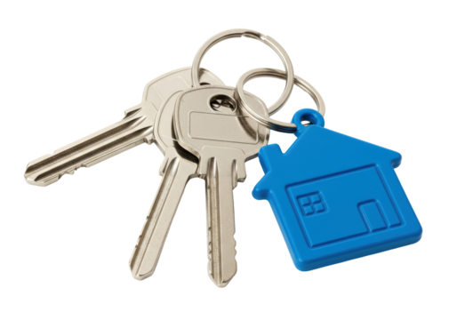 Isolated Keys with Blue House Keyring Charm