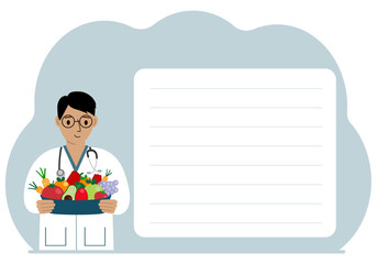 Dietician Doctor Holding Fresh Vegetables with Copy Space
