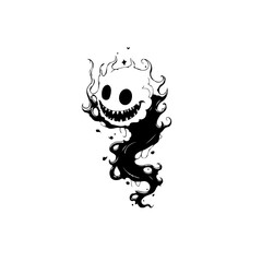 Whimsical black and white ghost illustration with flames a spooky yet playful ethereal charm spooky