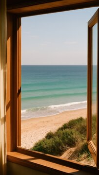 Fototapeta Serene beach view window