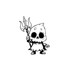 Cartoon skull character with trident illustration creating a spooky and whimsical design with halloween vibes