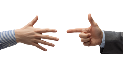 Business Hands Mimicking Gun Gesture Isolated on Transparent Background A Symbol of Negotiation and Strategic Decision