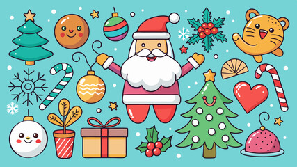 Fototapeta premium Cute christmas doodles featuring santa claus and festive icons