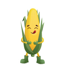 Cute Cartoon Corn Character Licking Lips &ndash; Funny Harvest Illustration.