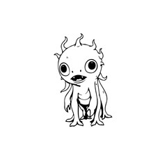 Adorable creature outline with endearing expression for coloring books or children illustrations and playful designs