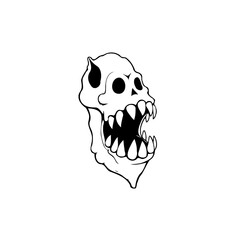 Creepy skeleton head art drawing with open mouth perfect for spooky and Halloween themed designs