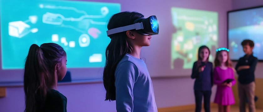 classrooms with AI tutors teaching children through holograms