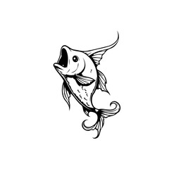 Striking monochrome illustration of a fish with detailed fin and mouth, evokes nautical theme