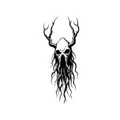 Skull with antlers and tentacles in black and white a spooky and unusual design element illustration