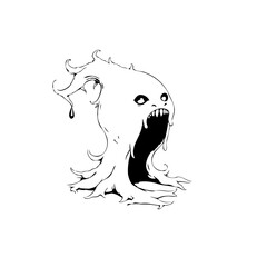 Monstrous creature with gaping maw and menacing eyes line art illustration digital drawing