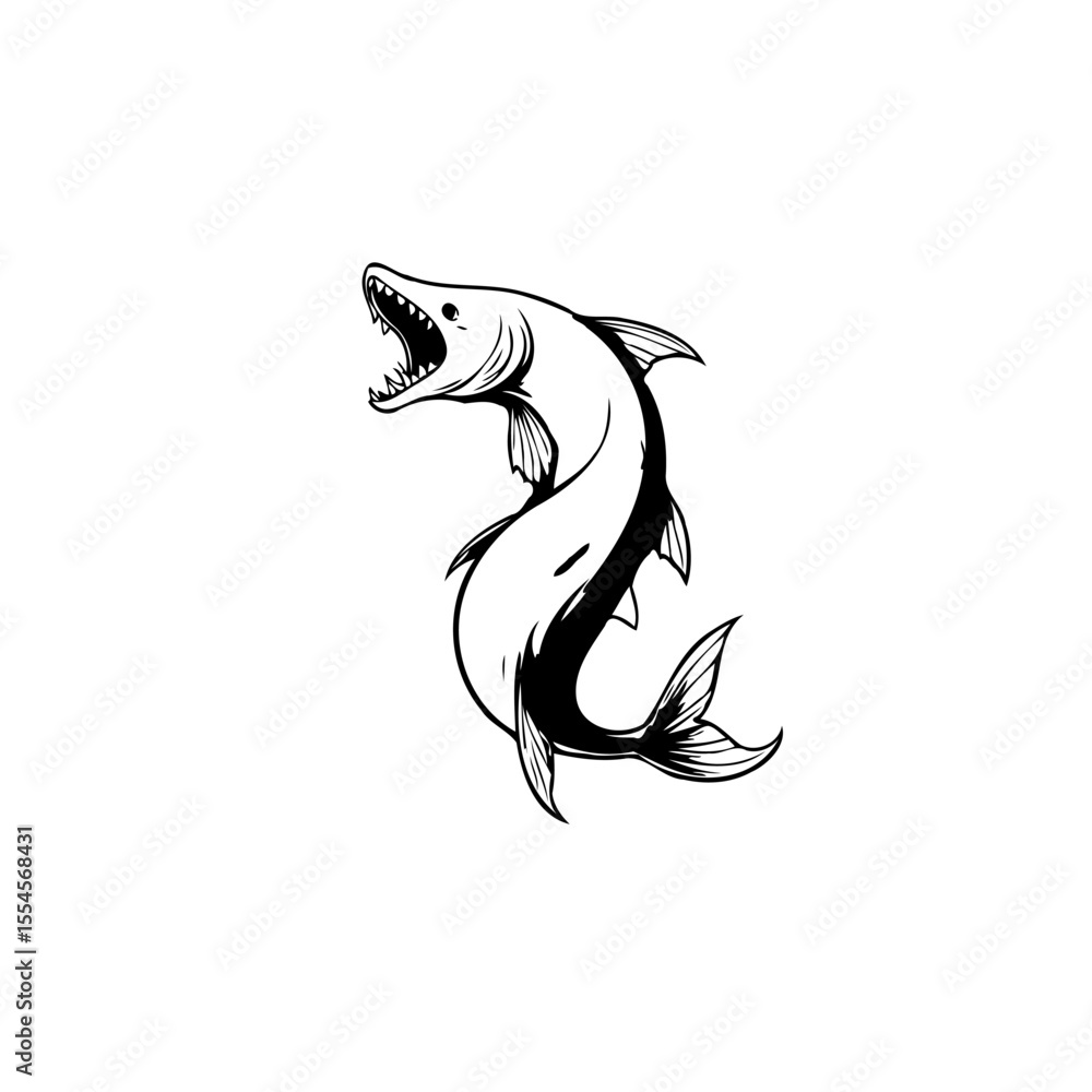 Poster stylized barracuda predator fish artwork illustration featuring a distinctive pose and monochrome co