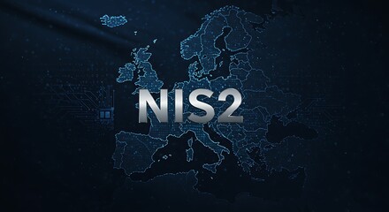 Conceptual NIS2 Flag with Silver Typography on Deep Navy Background