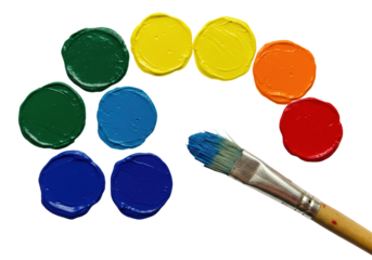 Isolated Palette of Vibrant Paint Colors with Brush
