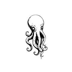 Stylized octopus illustration presenting detailed textures in a monochrome graphic design on a white background